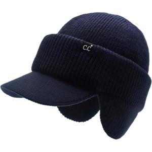 imageCC Beanie Strechy Snug Fit Soft Knit Hat with Visor Brim ampamp Ear Warmer FlapsNavy Blue