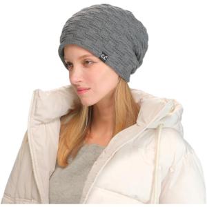 imageCC Beanie Thick Fuzzy Fleece Lined Knit BeanieLight Melange Grey