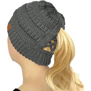 imageCC Beanie for Women Winter Hats Ponytail Hole Criss Cross Hat Messy Bun High Ponytail Knit CapDark Melange Gray