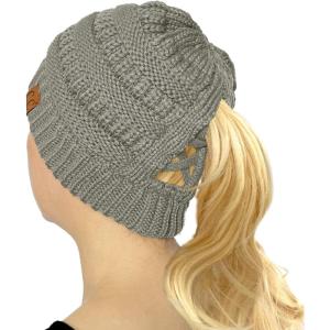 imageCC Beanie for Women Winter Hats Ponytail Hole Criss Cross Hat Messy Bun High Ponytail Knit CapLight Melange Grey