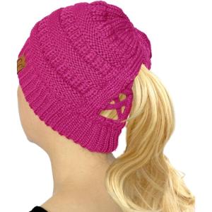 imageCC Beanie for Women Winter Hats Ponytail Hole Criss Cross Hat Messy Bun High Ponytail Knit CapMagenta