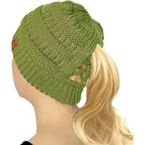 imageCC Beanie for Women Winter Hats Ponytail Hole Criss Cross Hat Messy Bun High Ponytail Knit CapOlive Green