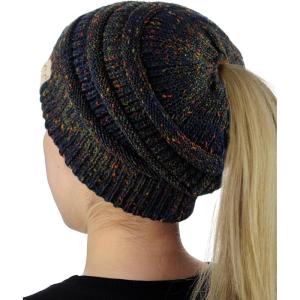 imageCC BeanieTail Cotton Blend All Season Daily Messy High Bun Ponytail Beanie HatConfetti Navy