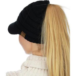 imageCC BeanieTail Warm Knit Messy High Bun Ponytail Visor Beanie CapBlack