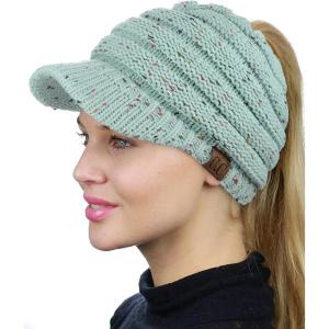 imageCC BeanieTail Warm Knit Messy High Bun Ponytail Visor Beanie CapConfetti Mint