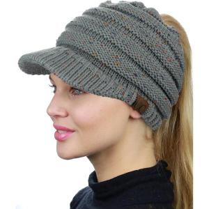 imageCC BeanieTail Warm Knit Messy High Bun Ponytail Visor Beanie CapConfetti Natural Gray