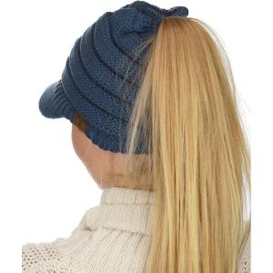 imageCC BeanieTail Warm Knit Messy High Bun Ponytail Visor Beanie CapDark Denim