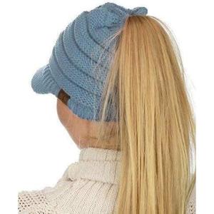 imageCC BeanieTail Warm Knit Messy High Bun Ponytail Visor Beanie CapDenim