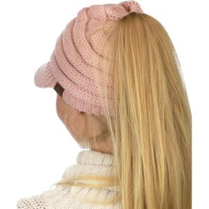 imageCC BeanieTail Warm Knit Messy High Bun Ponytail Visor Beanie CapIndi Pink
