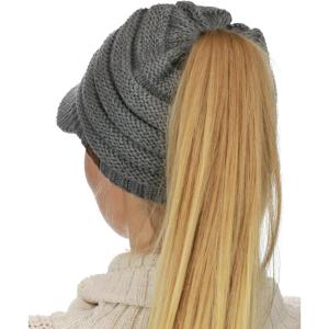 imageCC BeanieTail Warm Knit Messy High Bun Ponytail Visor Beanie CapLight Melange Gray