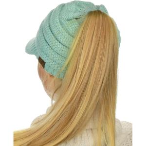 imageCC BeanieTail Warm Knit Messy High Bun Ponytail Visor Beanie CapMint