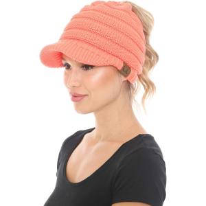 imageCC BeanieTail Warm Knit Messy High Bun Ponytail Visor Beanie CapNeon Orange