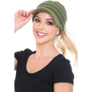 imageCC BeanieTail Warm Knit Messy High Bun Ponytail Visor Beanie CapOlive