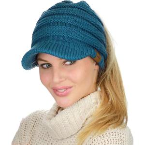imageCC BeanieTail Warm Knit Messy High Bun Ponytail Visor Beanie CapTeal