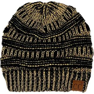 imageCC Classic Winter Fall Trendy Chunky Stretchy Cable Knit Beanie HatMetallic BlackGold