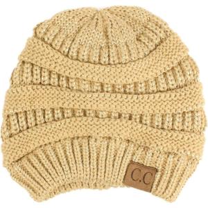 imageCC Classic Winter Fall Trendy Chunky Stretchy Cable Knit Beanie HatMetallic Gold