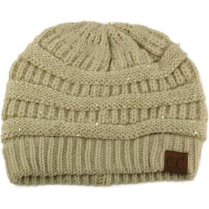 imageCC Classic Winter Fall Trendy Chunky Stretchy Cable Knit Beanie HatSequins Beige