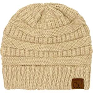 imageCC Classic Winter Fall Trendy Chunky Stretchy Cable Knit Beanie HatSnuggly Soft Beige Mix