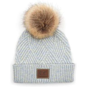 imageCC Diagonal Criss Cross Pattern Suede Patch Snuggly Soft Pom Cuff BeaniePastel Blue Mix