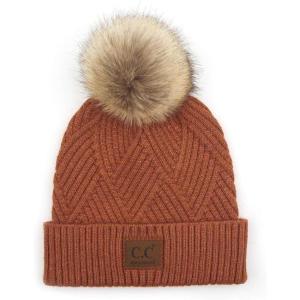 imageCC Diagonal Criss Cross Pattern Suede Patch Snuggly Soft Pom Cuff BeanieRust Mix