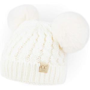 imageCC Exclusives Children Kid Double Pompom Knitted Beanie for Kids Ages 25 KID23KID24KIDS2055A Pompom Ivory Solid