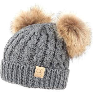 imageCC Exclusives Children Kid Double Pompom Knitted Beanie for Kids Ages 25 KID23KID24KIDS2055A Pompom Lt Mel Grey