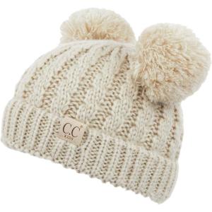 imageCC Exclusives Children Kid Double Pompom Knitted Beanie for Kids Ages 25 KID23KID24KIDS2055Beige Amz