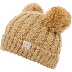 imageCC Exclusives Children Kid Double Pompom Knitted Beanie for Kids Ages 25 KID23KID24KIDS2055Camel Amz