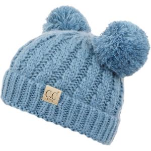 imageCC Exclusives Children Kid Double Pompom Knitted Beanie for Kids Ages 25 KID23KID24KIDS2055Denim Amz