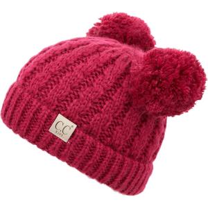 imageCC Exclusives Children Kid Double Pompom Knitted Beanie for Kids Ages 25 KID23KID24KIDS2055Hot Pink