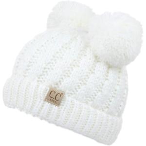 imageCC Exclusives Children Kid Double Pompom Knitted Beanie for Kids Ages 25 KID23KID24KIDS2055Ivory Amz
