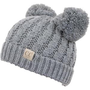 imageCC Exclusives Children Kid Double Pompom Knitted Beanie for Kids Ages 25 KID23KID24KIDS2055Lt Grey Amz