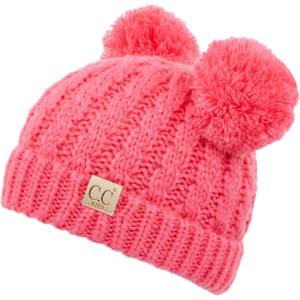 imageCC Exclusives Children Kid Double Pompom Knitted Beanie for Kids Ages 25 KID23KID24KIDS2055New Candy Pink Amz