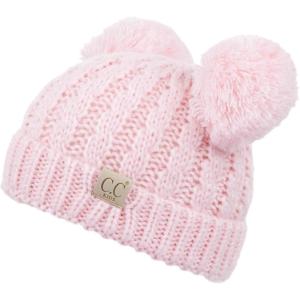 imageCC Exclusives Children Kid Double Pompom Knitted Beanie for Kids Ages 25 KID23KID24KIDS2055Pale Pink Amz