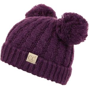 imageCC Exclusives Children Kid Double Pompom Knitted Beanie for Kids Ages 25 KID23KID24KIDS2055Purple Amz
