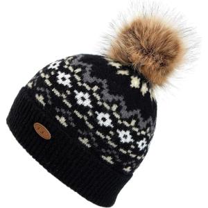 imageCC Exclusives Geometric Cable Beanie Hat with Faux Fur Pom HAT2298HAT7011HAT2213YJ920A Geo Ethinicblack
