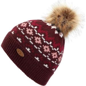 imageCC Exclusives Geometric Cable Beanie Hat with Faux Fur Pom HAT2298HAT7011HAT2213YJ920Burgundy