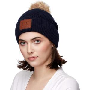 imageCC Exclusives Geometric Cable Beanie Hat with Faux Fur Pom HAT2298HAT7011HAT2213YJ920Navy