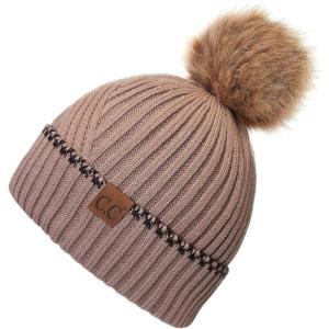 imageCC Exclusives Geometric Cable Beanie Hat with Faux Fur Pom HAT2298HAT7011HAT2213YJ920Taupe