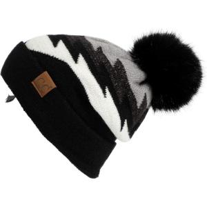 imageCC Exclusives Plush Yarn Pom Beanie hat with Daisy Pattern HAT2093HAT3001HAT4005HAT4009HAT4023Aztec Patternblack