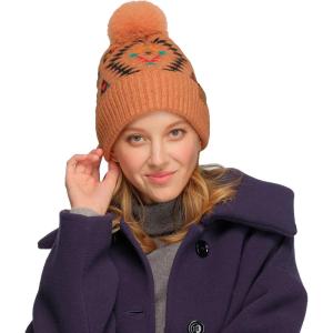 imageCC Exclusives Plush Yarn Pom Beanie hat with Daisy Pattern HAT2093HAT3001HAT4005HAT4009HAT4023Aztecdesert Sand