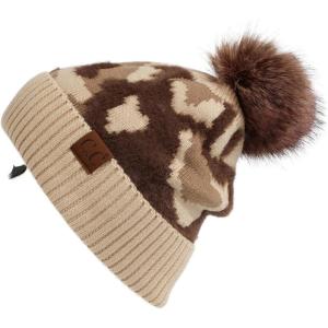 imageCC Exclusives Plush Yarn Pom Beanie hat with Daisy Pattern HAT2093HAT3001HAT4005HAT4009HAT4023Camobeige