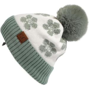 imageCC Exclusives Plush Yarn Pom Beanie hat with Daisy Pattern HAT2093HAT3001HAT4005HAT4009HAT4023Daisysage