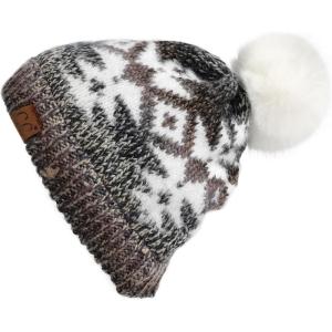 imageCC Exclusives Plush Yarn Pom Beanie hat with Daisy Pattern HAT2093HAT3001HAT4005HAT4009HAT4023Multi Yarn Aztecgrey Mix