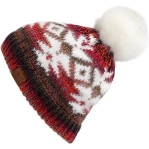 imageCC Exclusives Plush Yarn Pom Beanie hat with Daisy Pattern HAT2093HAT3001HAT4005HAT4009HAT4023Multi Yarn Aztecrust Mix