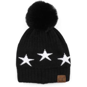 imageCC Exclusives Plush Yarn Pom Beanie hat with Daisy Pattern HAT2093HAT3001HAT4005HAT4009HAT4023Starblack