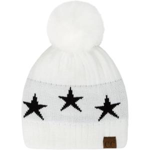 imageCC Exclusives Plush Yarn Pom Beanie hat with Daisy Pattern HAT2093HAT3001HAT4005HAT4009HAT4023Starwhite