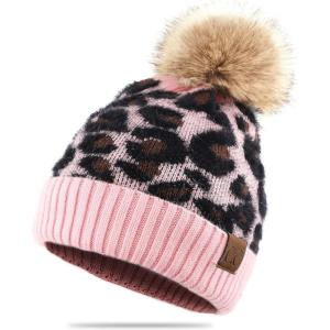 imageCC Exclusives Soft Beanie hat with Leopard Pattern and Fur PomHAT7001SF7001Baby Pinkleo