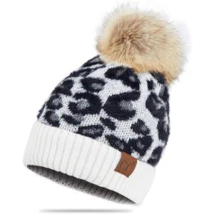 imageCC Exclusives Soft Beanie hat with Leopard Pattern and Fur PomHAT7001SF7001Ivoryleo