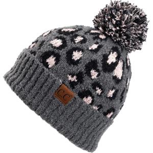 imageCC Exclusives Soft Beanie hat with Leopard Pattern and Fur PomHAT7001SF7001Ltmelgreyleopard Pom
